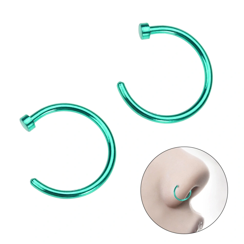 2 pcs Unisex Surgical Titanium Steel Open Nose Ring Nose Piercing Stud 10mm (Green)