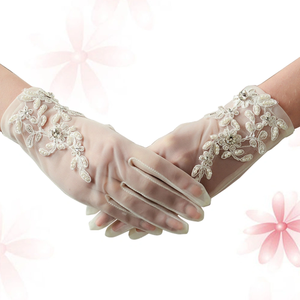 1 Pair of Sewn Bead Gloves Fashion Bridal Gloves Floral Gloves Wedding Etiquette Gloves for Women Girls