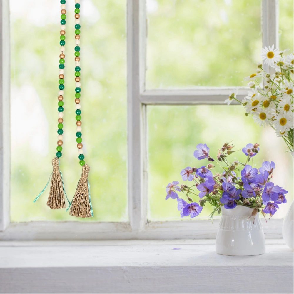 Wooden Beads Garland with Tassel St Patrick's Day Wood Beads Rustic Country Garland Prayer Beads