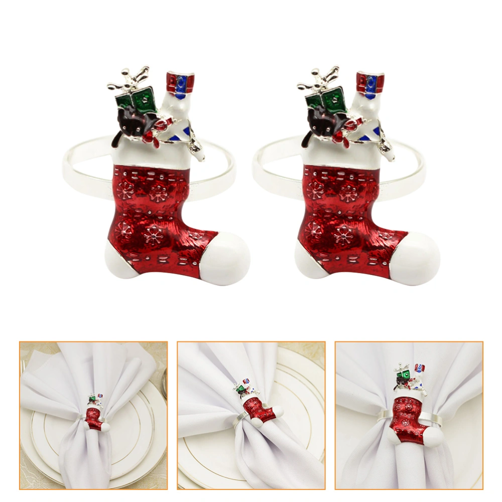 2pcs Christmas Stockings Shape Napkin Rings Napkin Holders for Dinning Room