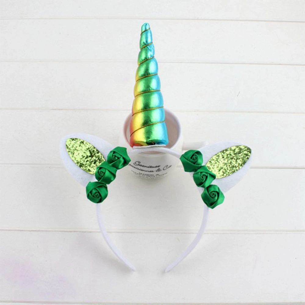 St. Patrick's Day Unicorn Hair Bands Rose Hair Hoops Delicate Headdress Hair Accessories Party Favors Supplies for Festival (Green)