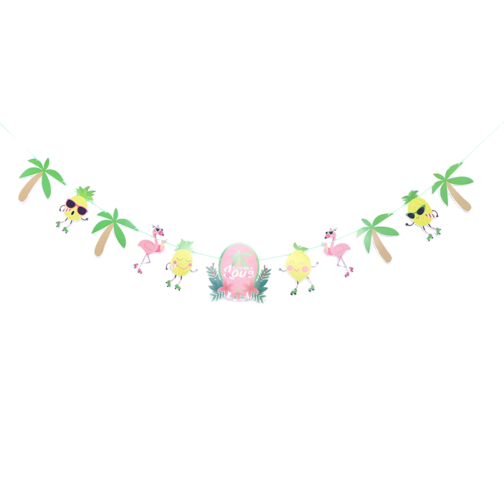 Hawaiian Theme Banner Flamingo Pineapple Coconut Tree Cartoon Paper Banner for Birthday Party Decoration