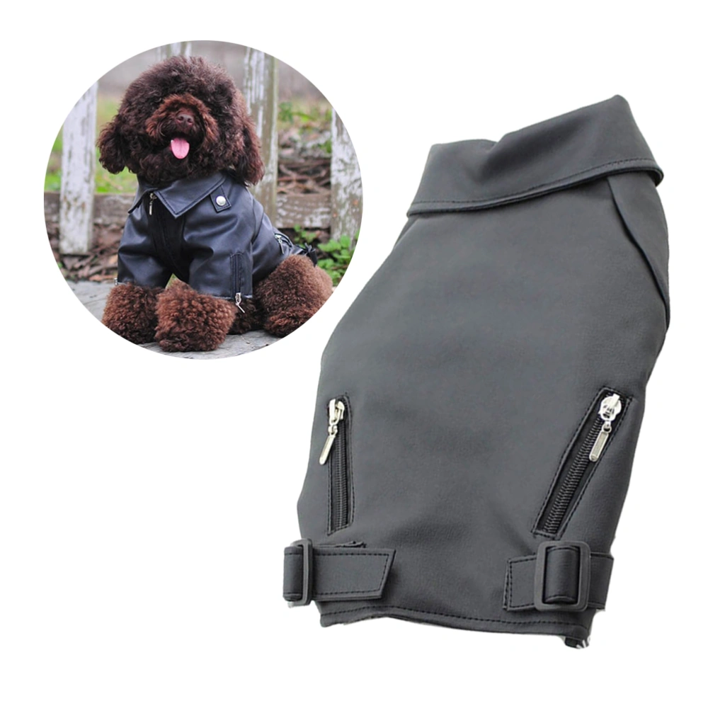 Pet Dog PU Leather Winter Coat Warm Zip up Puppy Dog Coat Vest Windproof Warm Dog Clothes Cold Weather Coats Apparel for Dogs with D-Ring Size XL (Black)