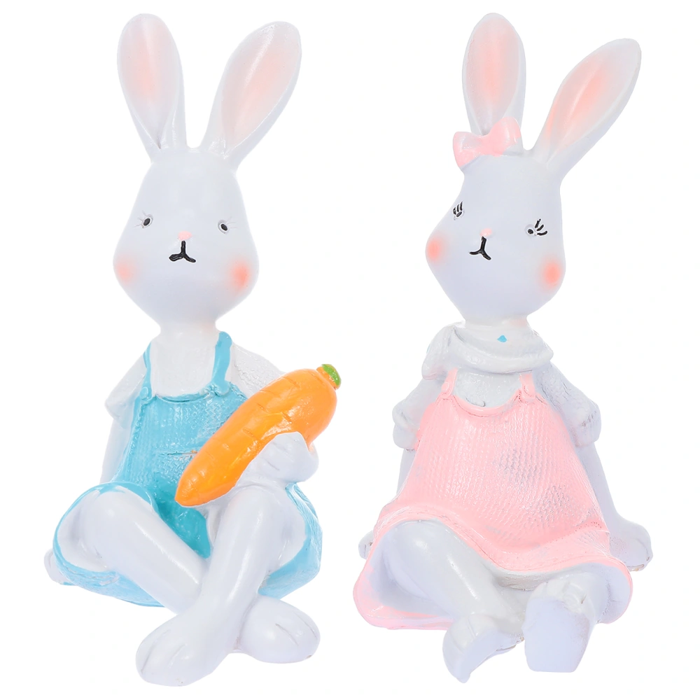 2Pcs Pastoral Style Rabbit Figurine Ornaments Resin Household Statue Crafts