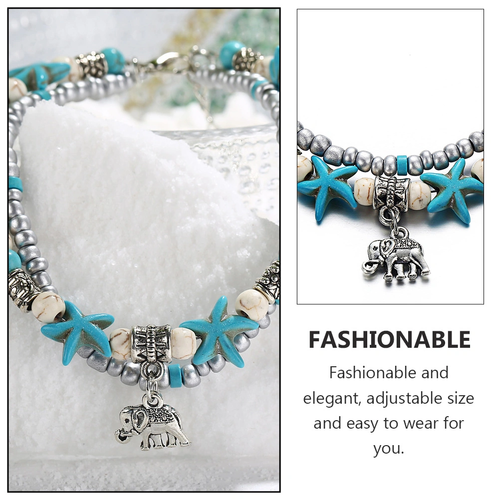1Pc Women Beach Style Foot Bracelet Double Layers Adjustable Ankle Bracelet