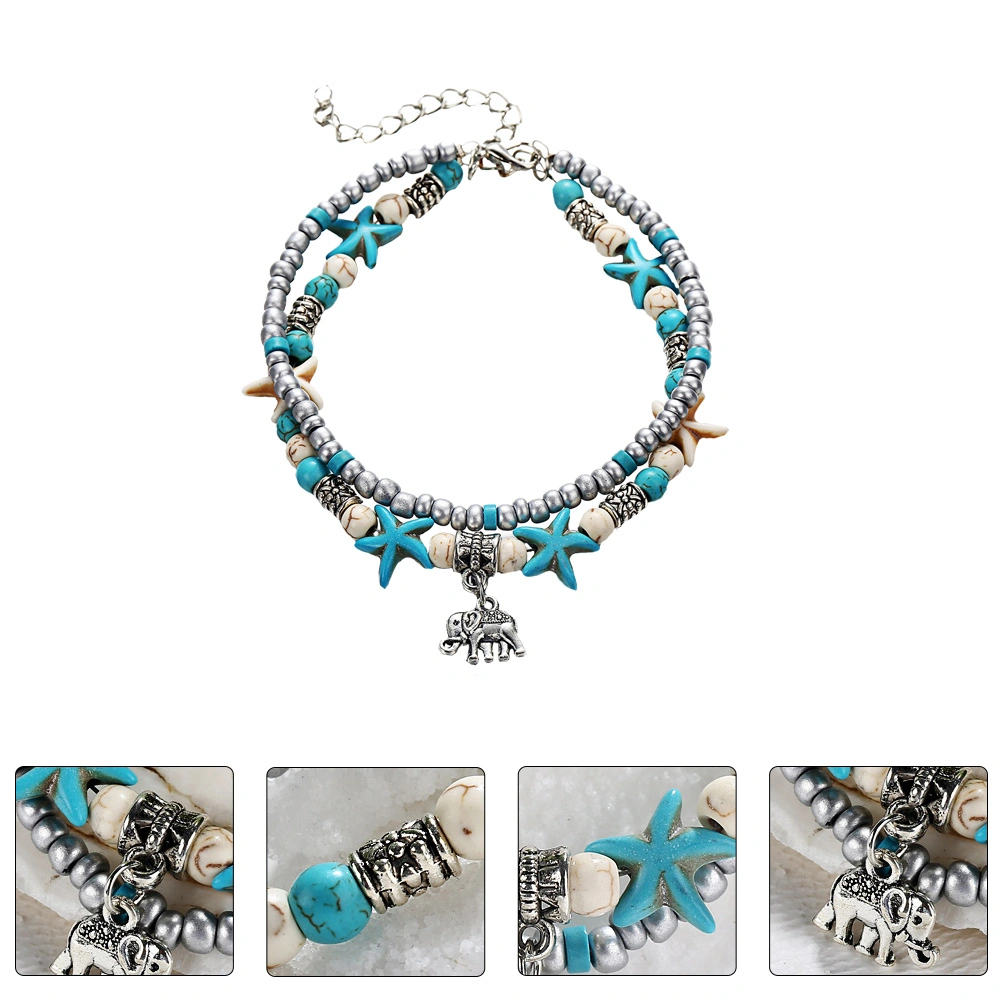 1Pc Women Beach Style Foot Bracelet Double Layers Adjustable Ankle Bracelet