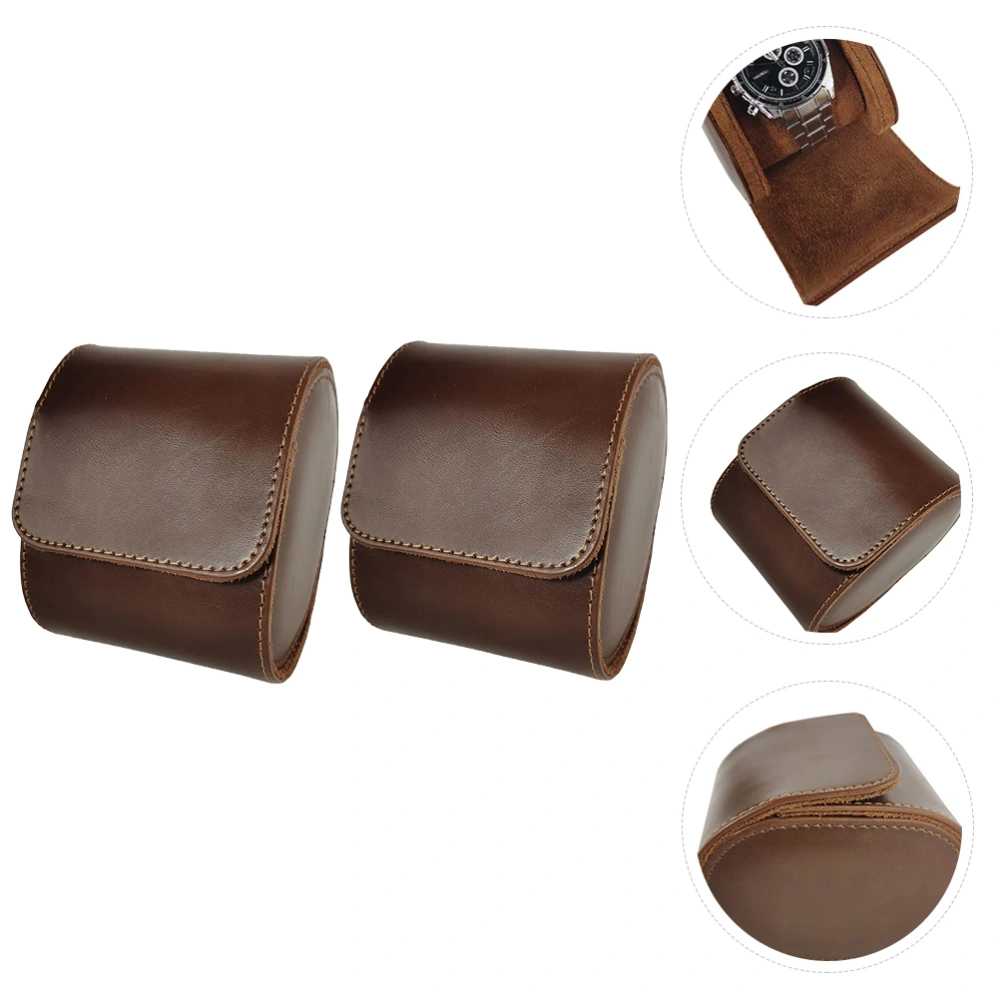 2pcs Single Slot Watch Box Portable Watch Organizer Leather Watch Display Case