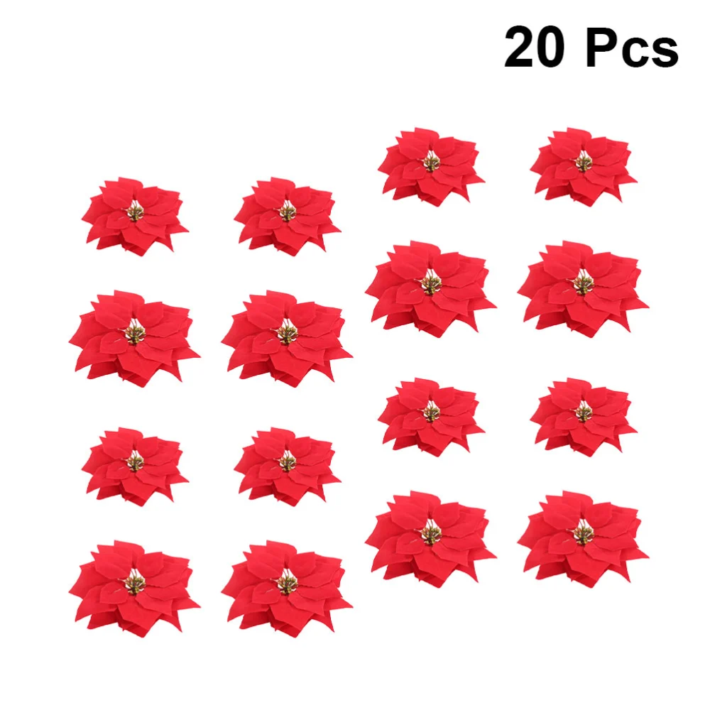 20pcs Christmas Pendant Flower Artificial Hanging Decoration DIY Christmas Ornament Fake Flower Adornment for Christmas Wedding Celebration (Red Style, Small and Large Size)