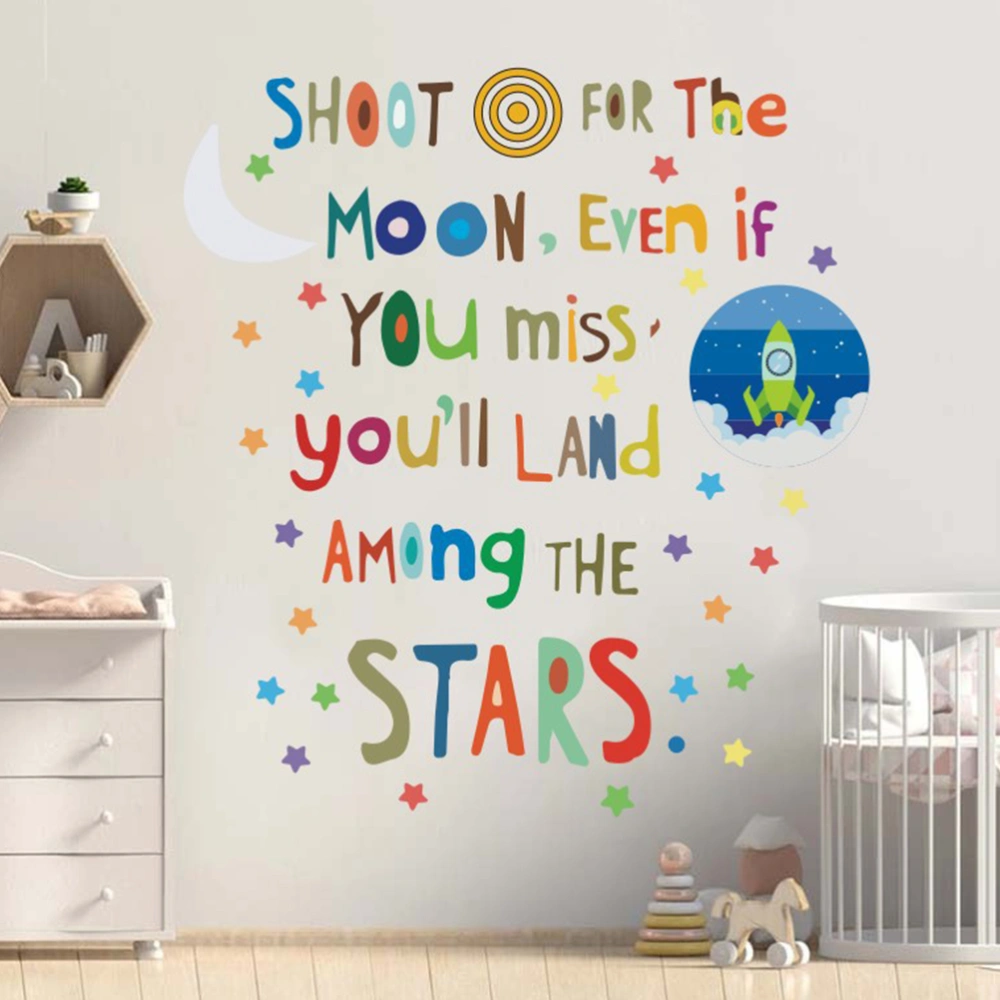 1 Set Motivational English Words Wall Stickers Cartoon Moon Star Fire Arrow Pattern Adhesive Wall Decals DIY Graffiti Splicing Wallpapers