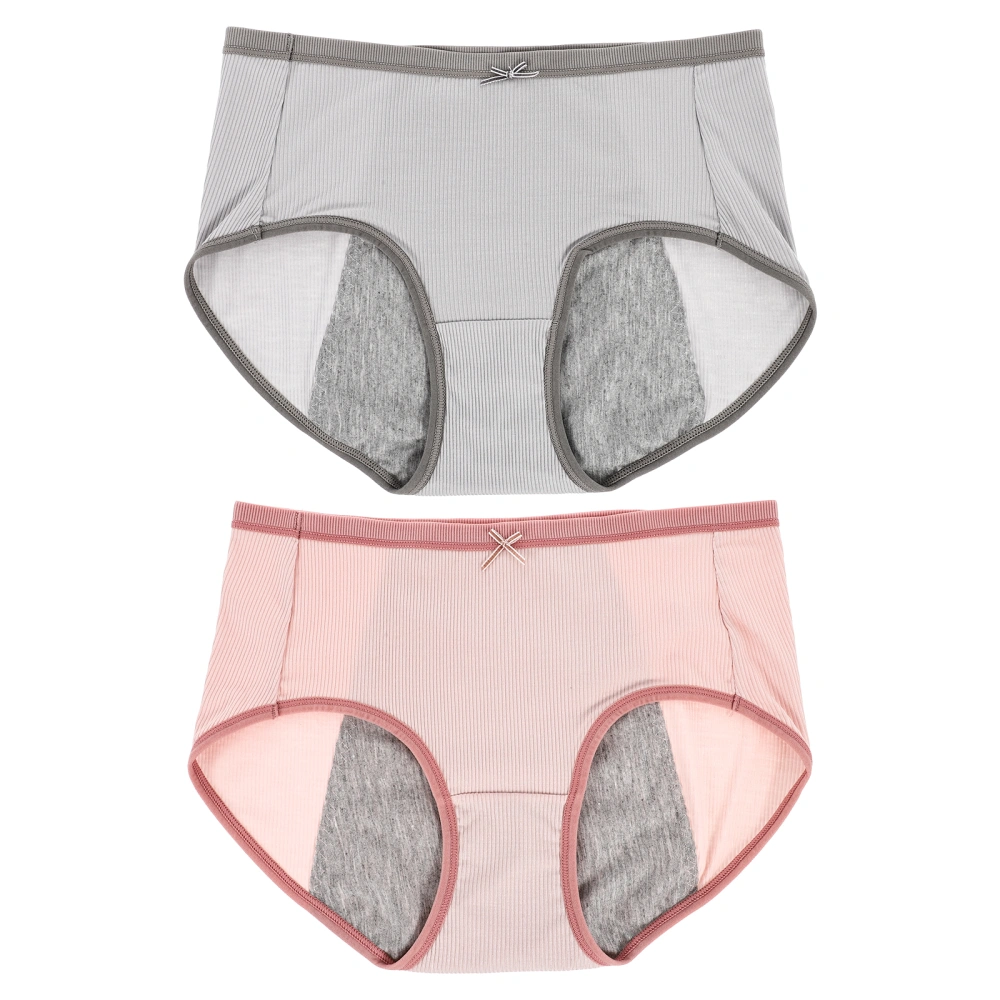 2Pcs Middle Waist Women Side Leakage Proof Cotton Underwear (Assorted Color)