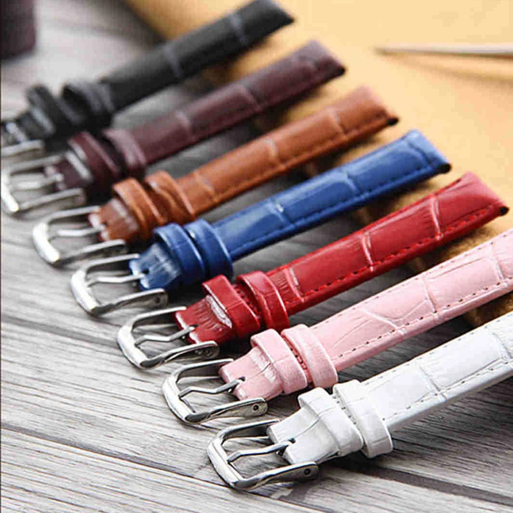 17x1.6cm Delicate Cowhide and Bamboo Stripe Watchband Replacement Strap for Watch Use White