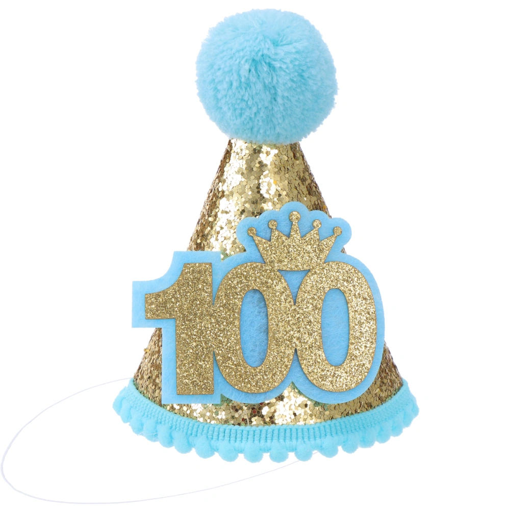 Glitter Sparkle Birthday Cone Hat with Adjustable Headband for Baby Girl Party Supplies (Blue)