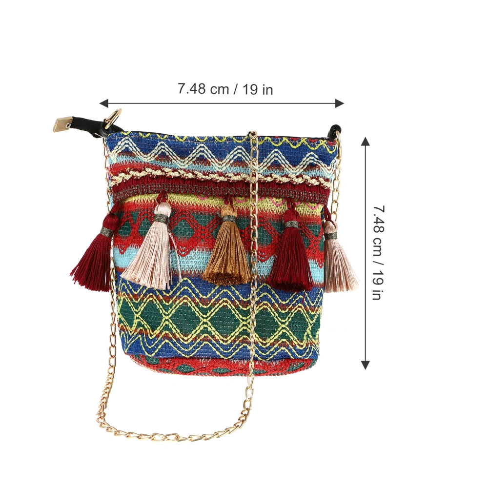 Crochet Crossbody Handbag Organizer Sling Bag Crocheted Purse with Tassels