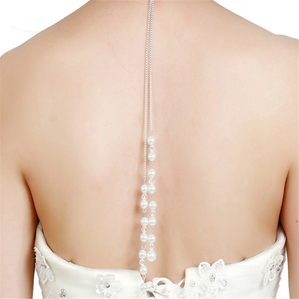 Bride Crystal Pearl Pendant Necklace Backless Long Pearls Backdrop Necklace Body Chain