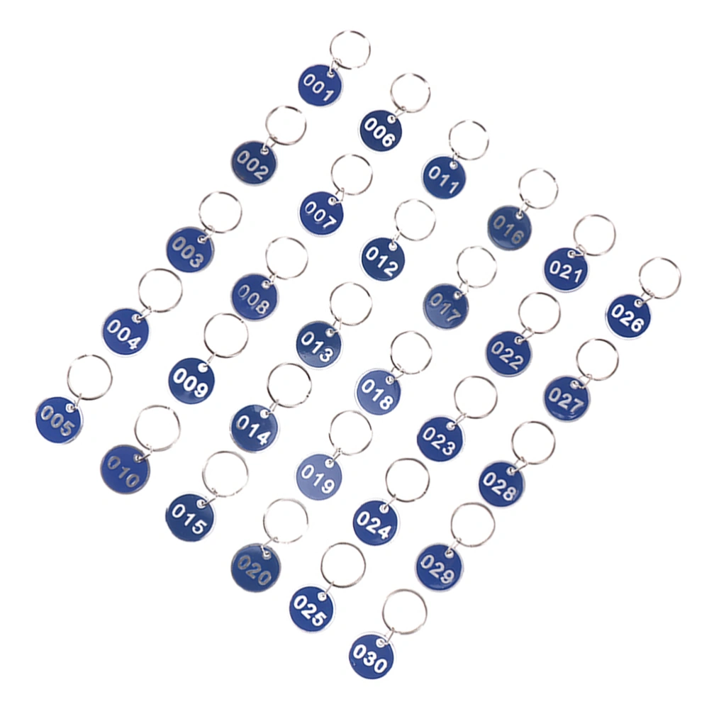 1 Set Prcatical Aluminium Metal Numbers Plates Luggage ID Tags Key Ring Labels for Home Office Hotel (Blue Nembers 1-30 One for Each)