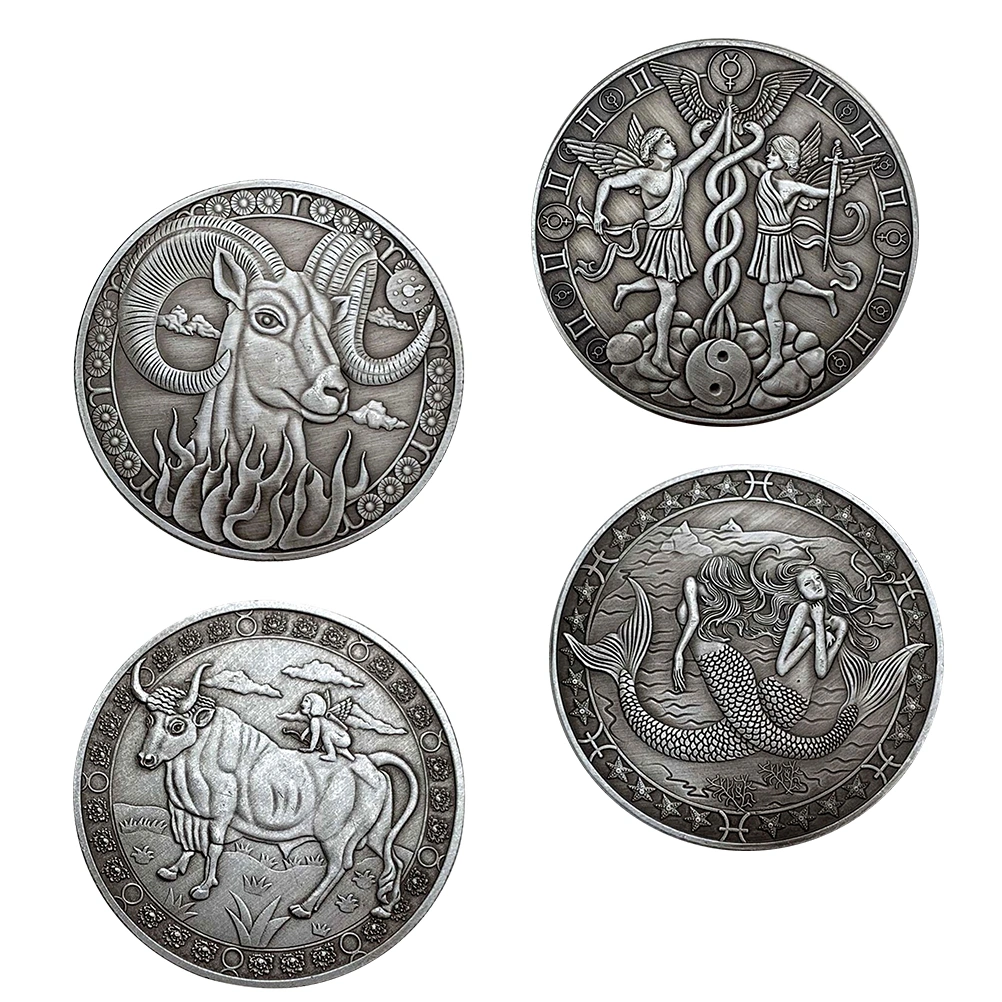 4Pcs Constellation Commemorative Coins Antique Collection Coins Desktop Decors