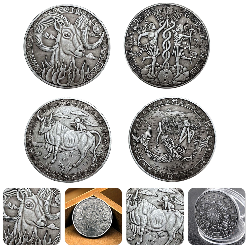 4Pcs Constellation Commemorative Coins Antique Collection Coins Desktop Decors