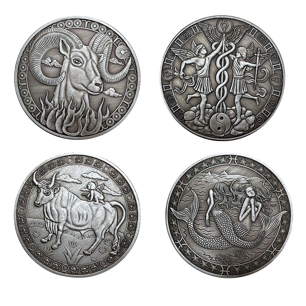 4Pcs Constellation Commemorative Coins Antique Collection Coins Desktop Decors