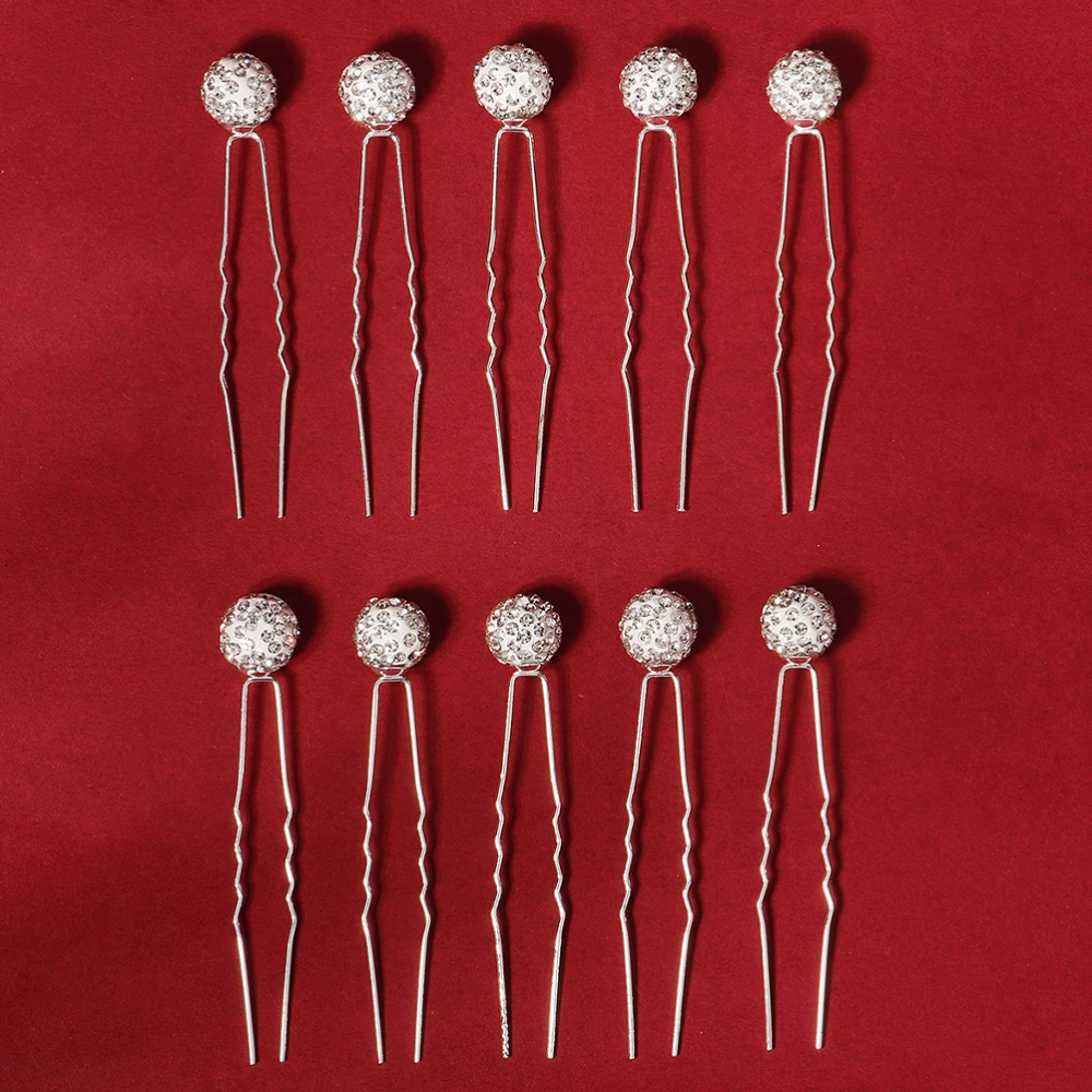 10pcs U Shaped Hairpin Rhinestone Hair Fork Hair Pin Women Hair Accessory