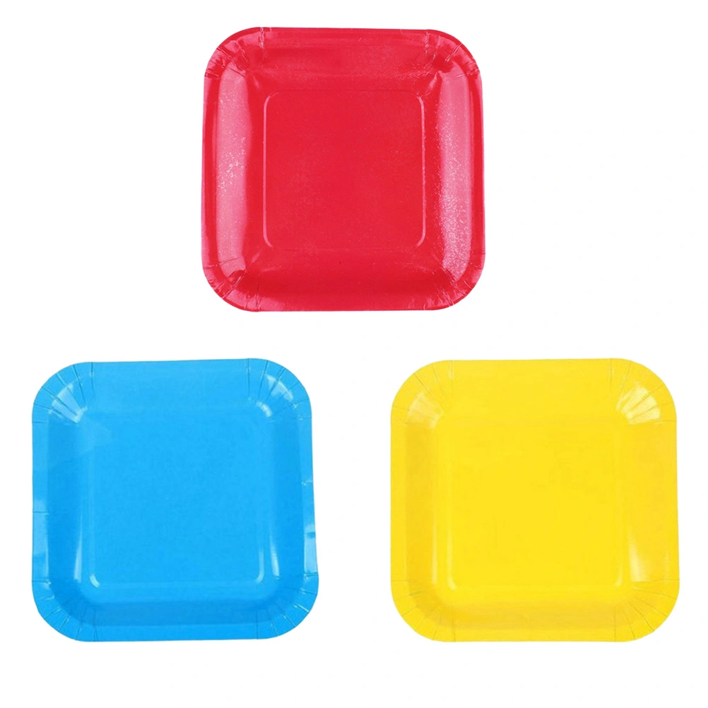 30pcs 7-inch Colored Square Paper Plates Tray Birthday Party Disposable Plates Christmas Kids Craft Supplies Accessories (Random Color)
