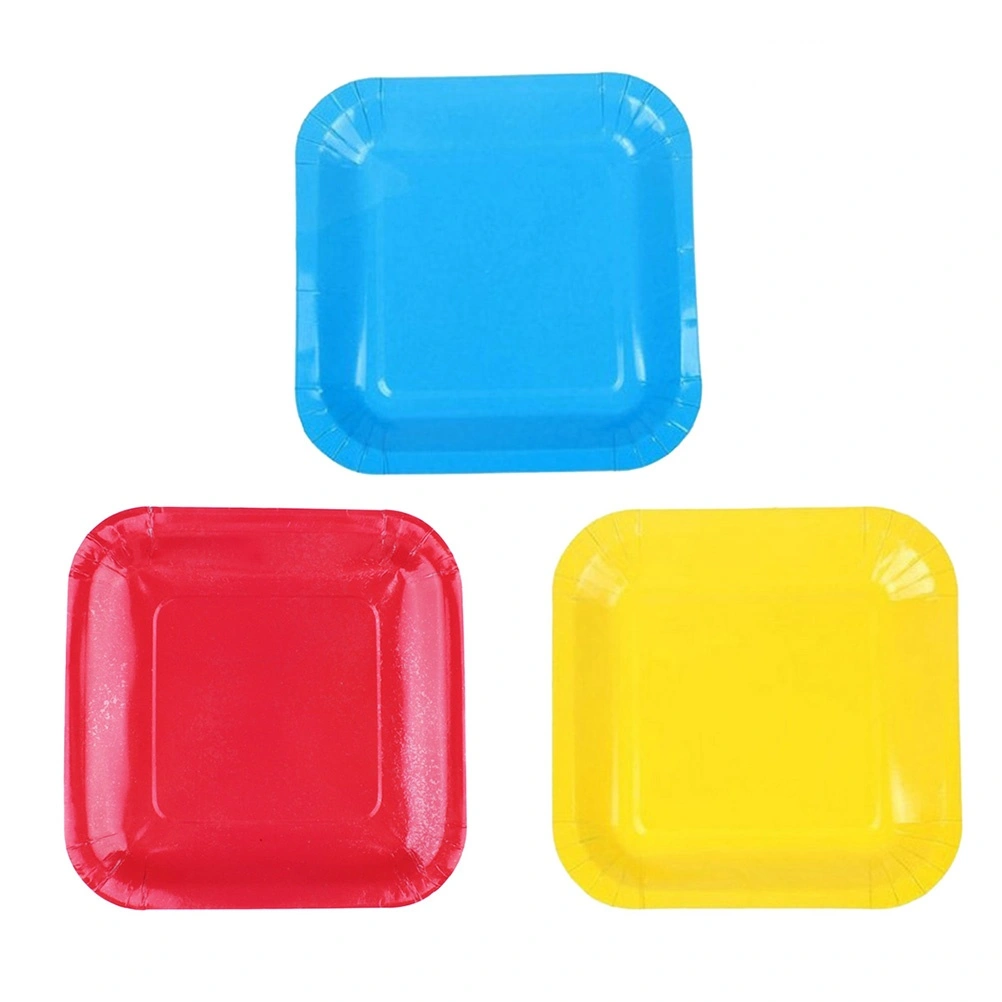 30pcs 7-inch Colored Square Paper Plates Tray Birthday Party Disposable Plates Christmas Kids Craft Supplies Accessories (Random Color)