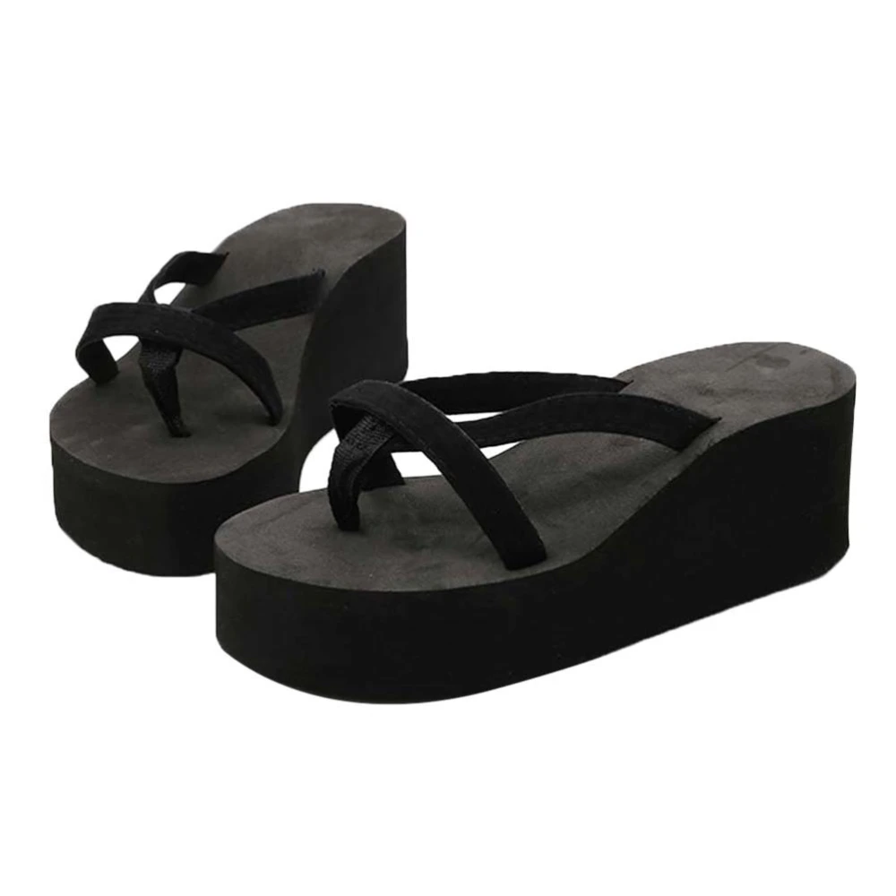 Summer Beach Wedge Flops Women Sandals Flops Slippers Size 37 (Black)