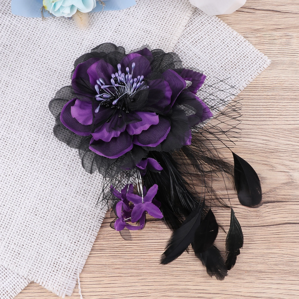 1PC Cloth Flower Brooch Gauze Hairpin Hair Accessaries for Holiday Performance Party (Purple)