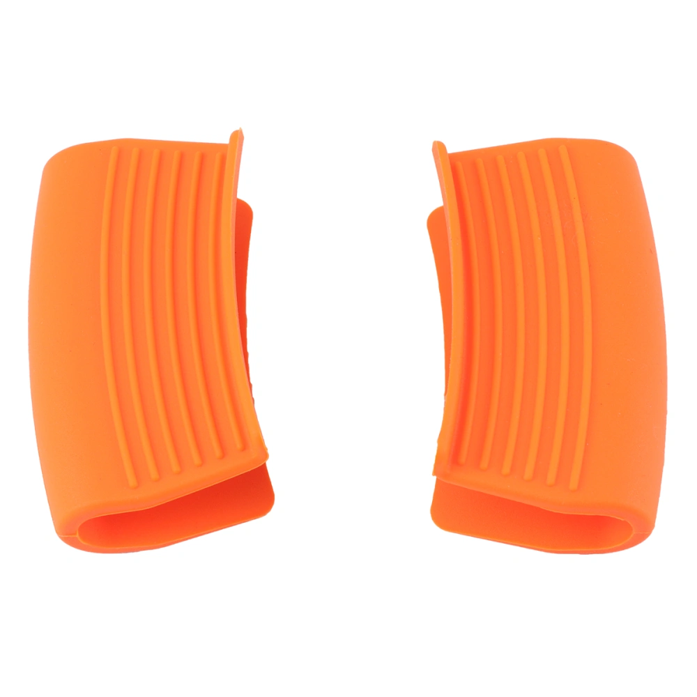 2pcs Anti-Scald Plate Clips Clamp Silicone Anti-slip Pot Handle Covers Heat Resistant Bowl Holder Gloves Kitchen Tools (Orange)