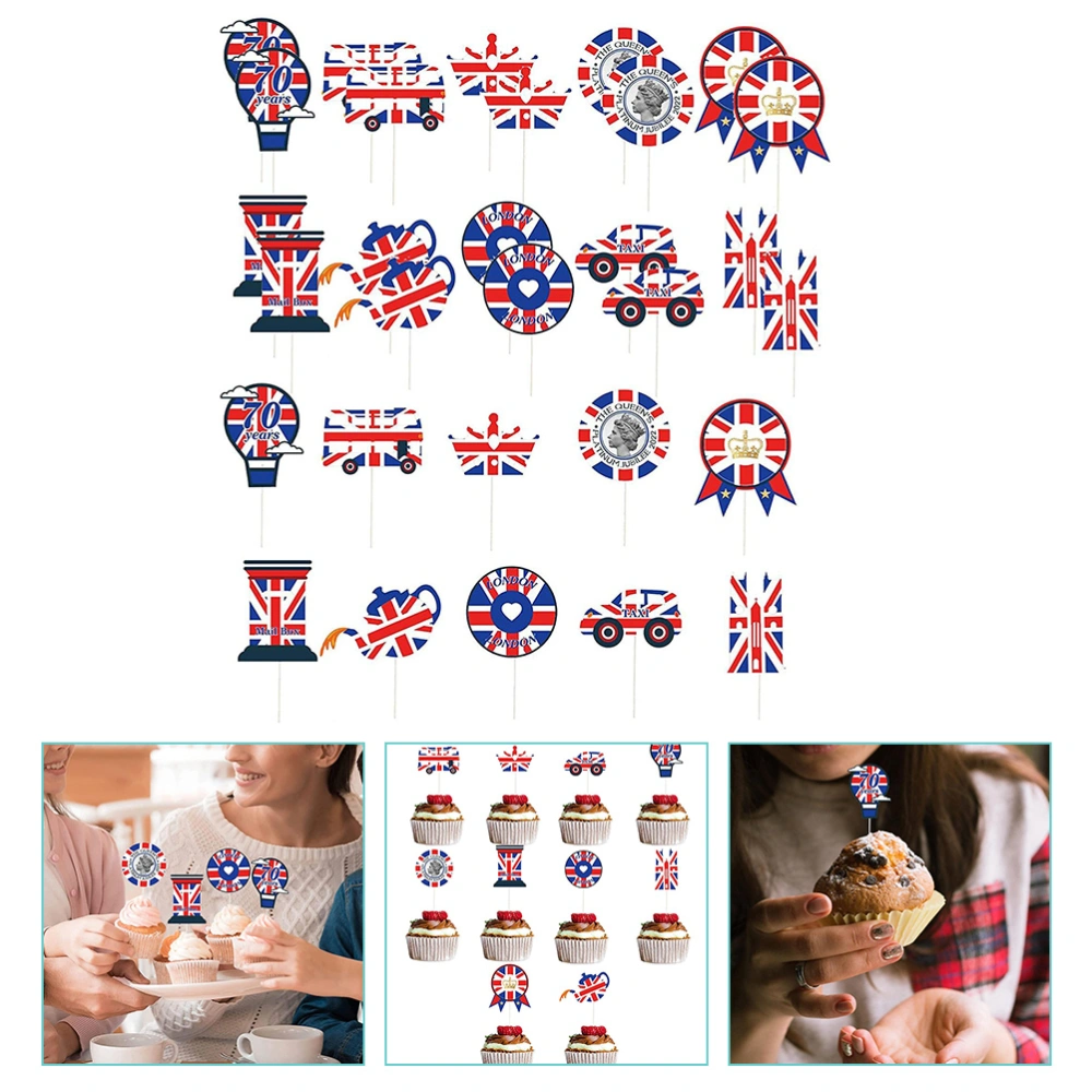 30pcs British Flag Theme Cake Topper Cupcake Topper Celebration Party Cake Decor