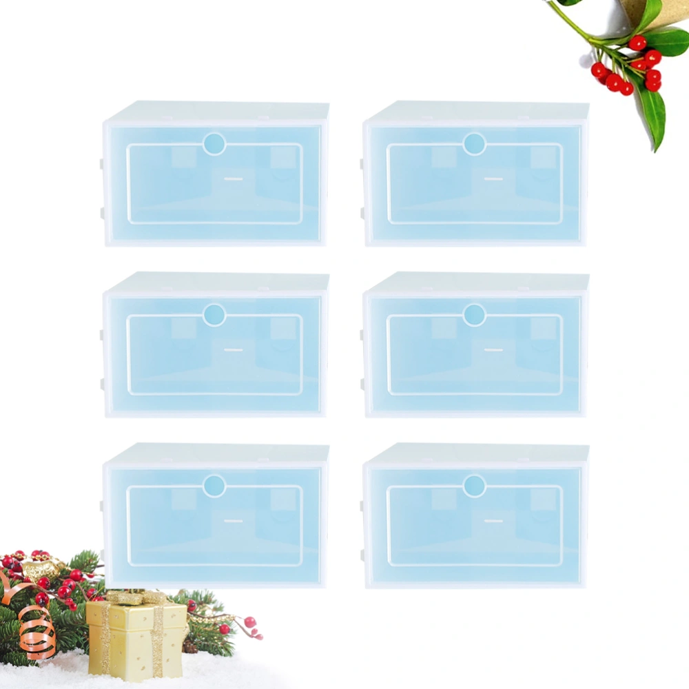 6PCS Transparent Stackable Shoes Box Thicken Shoes Storage Box Plastic Shoe Container - Size S (Blue)