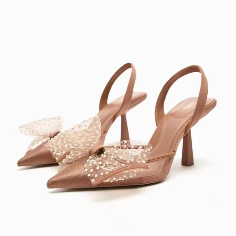 Women's Stiletto Low-cut Lace Bow Sandals