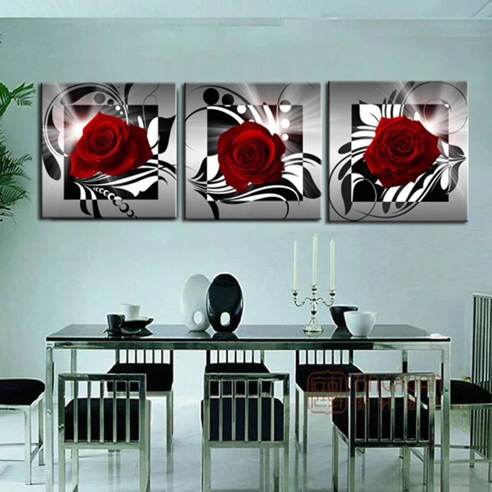 3pcs Rose Flower on Canvas Frameless Oil Paintings Wall Art Picture for Home Living Room Bedroom Decor 30x30cm