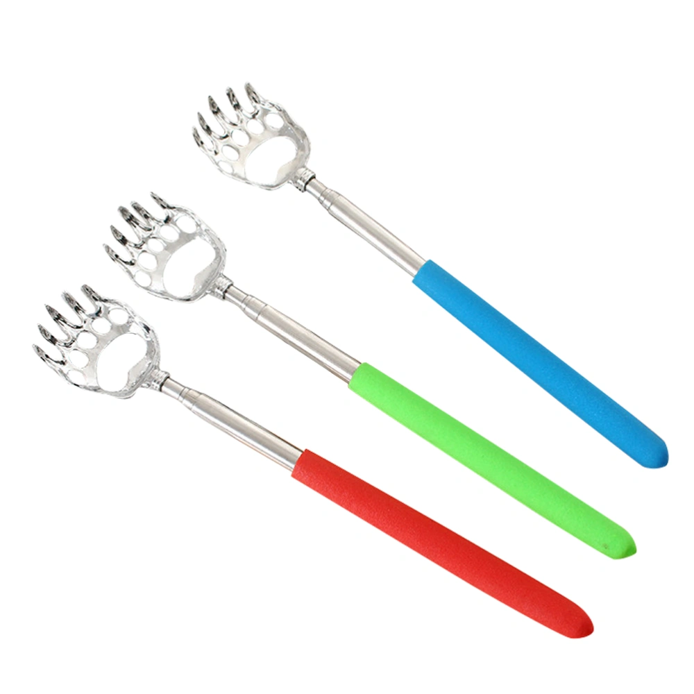 3pcs Extendable Back Scratcher Portable Stainless Steel Backscratcher with Bear Claw Cutout and Rubber Grip(Random Color)