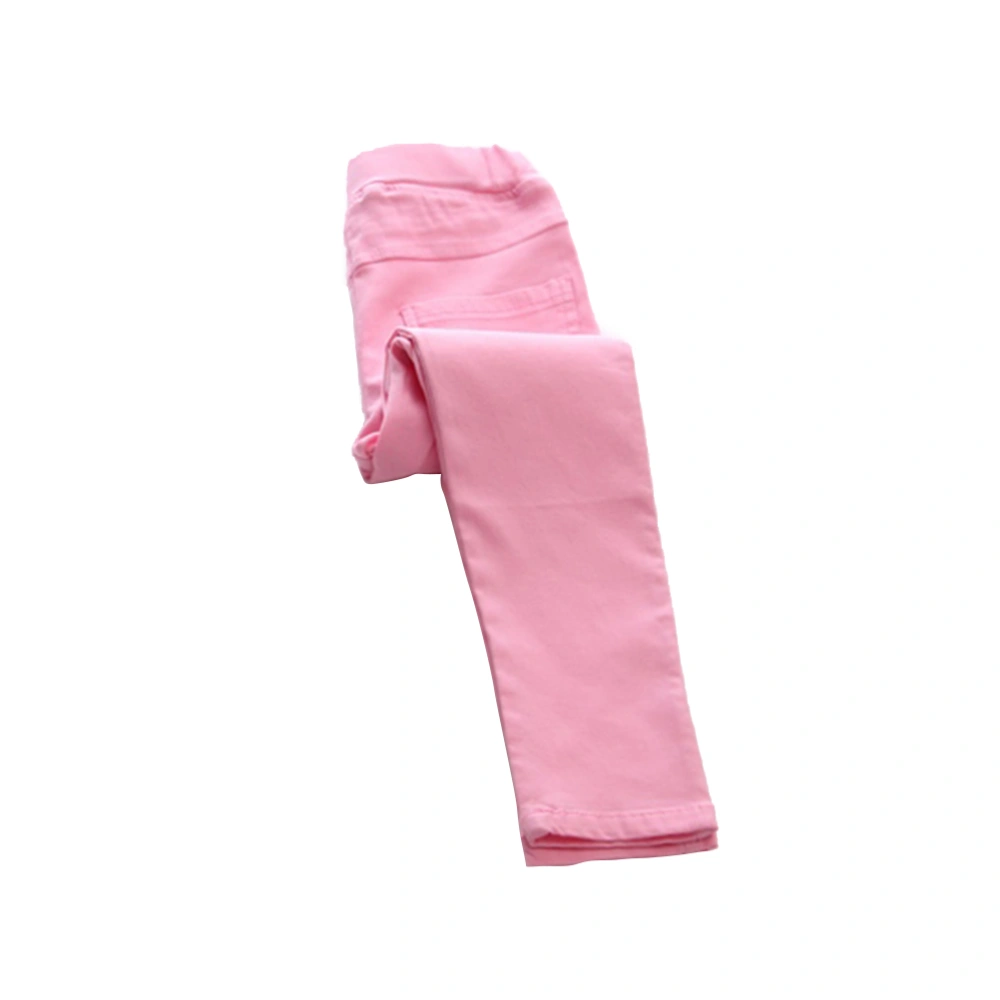 Girls Skinny Pants Leggings High Waist Stretch Slim Pencil Trousers - Size M(Pink)