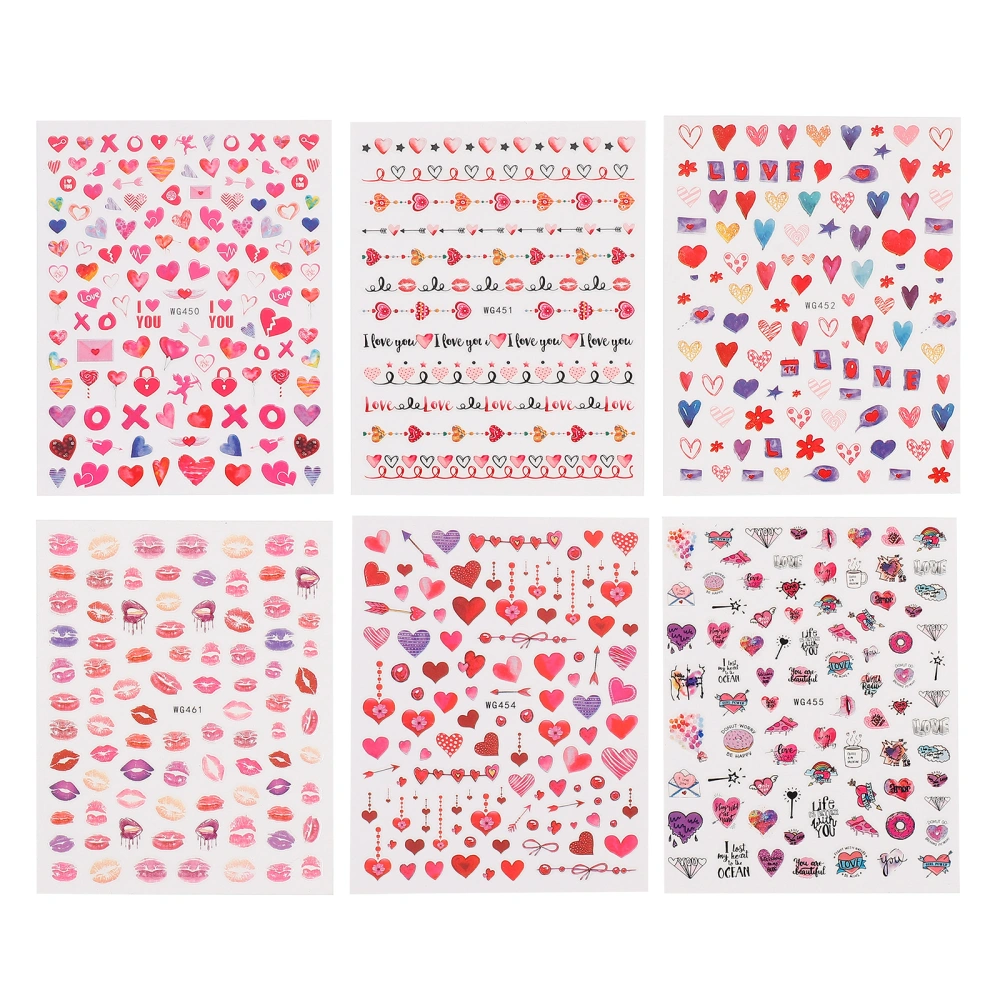 6 Sheets Valentine's Day Sticker Nail Stickers Nail Art Decal Nail Tattoos