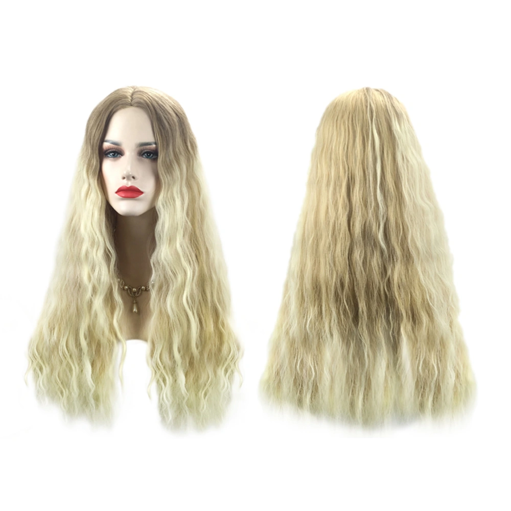 Women Fashion Long Curly Hair Wig Gradient Corn Scalding Hair Wigs Natural Looking Exquisite Rose Net Wig Cover (6925)