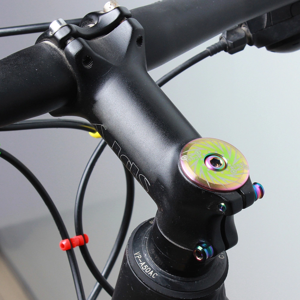 Bowl Cover Titanium Alloy 28.6mm Front Fork Handle Stem Cover Mountain Road Fixed Gear Bike Swirl Color with Screw