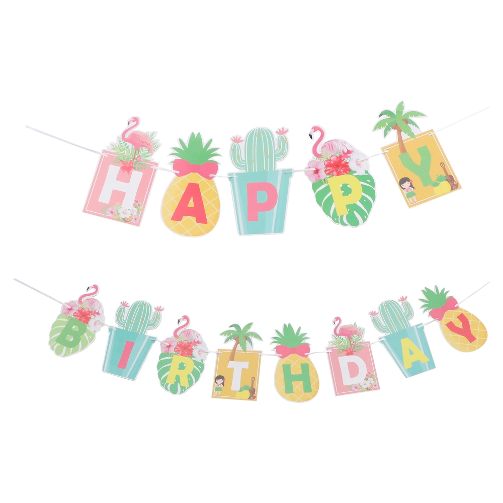 1Pc Flamingo Cactus Hanging Flag Creative Birthday Banner Party Layout Prop