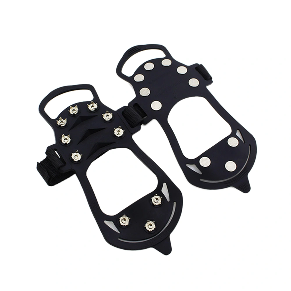 1 Pair Reinforced 10 Toothed Non-Slip Lacing Manganese Steel Crampons Climbing Shoe Cover Multi-function Wrench Free To Adjust (Black, S)