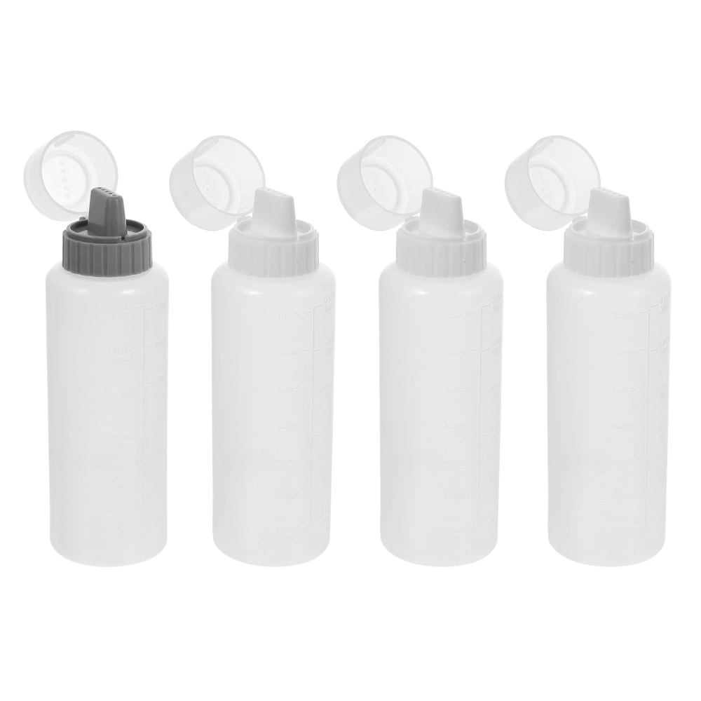 4Pcs Salad Dressing Bottles Sauce Extruded Bottles Jam Squeeze Bottles with Scale