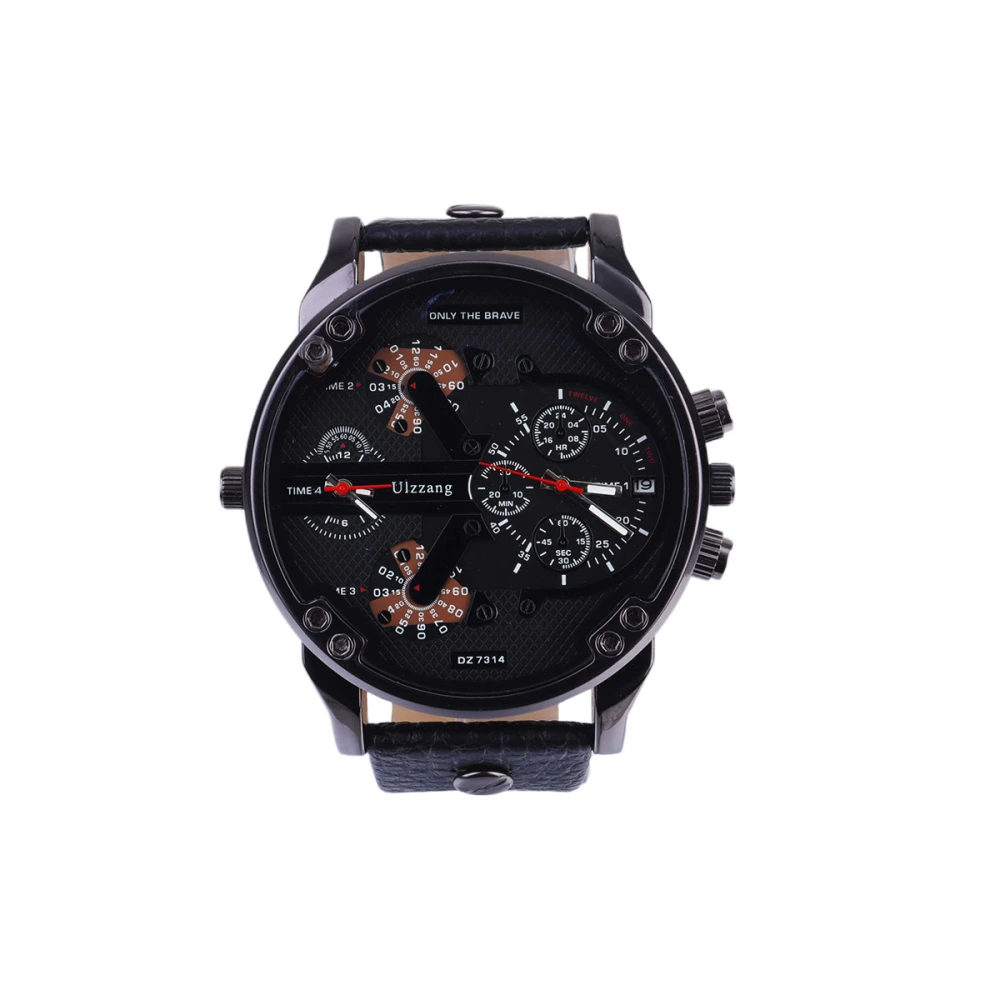 Men's Large Dial Watch Wristwatch PU Leather Fashionable Watch for Daily Use (Black)