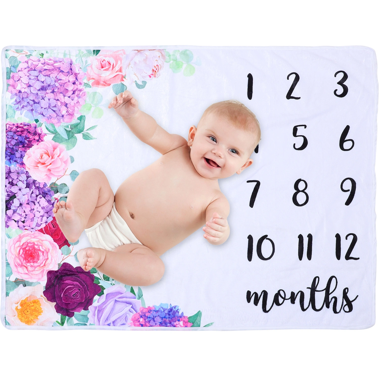 Baby Monthly Milestone Blanket Floral Flannel Blanket Souvenir Photo Backdrop