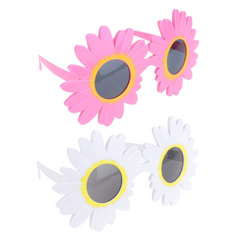 2pcs Sunflower Design Glasses Funny Daisy Shape Eyeglasses Hawaiian Party Decorative Toys Photo Props Eyewear Costume Accessaries (Pink Frame with Grey Lens, White Frame with Grey Lens)