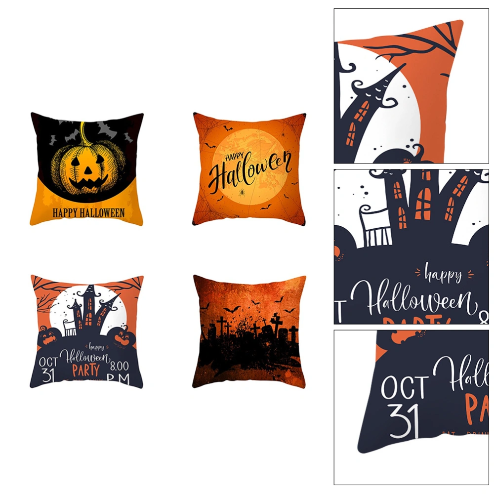 4Pcs Halloween Themed Pillow Case Decorative Spider Pattern Cushion Cover