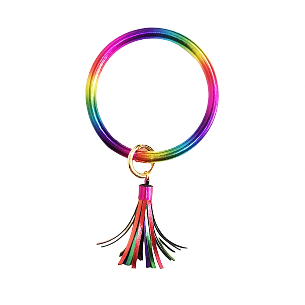 Rainbow Tassel Bracelet PU Leather Bracelet Jewelry Accessories for Women Girls (Bright Rainbow Color)