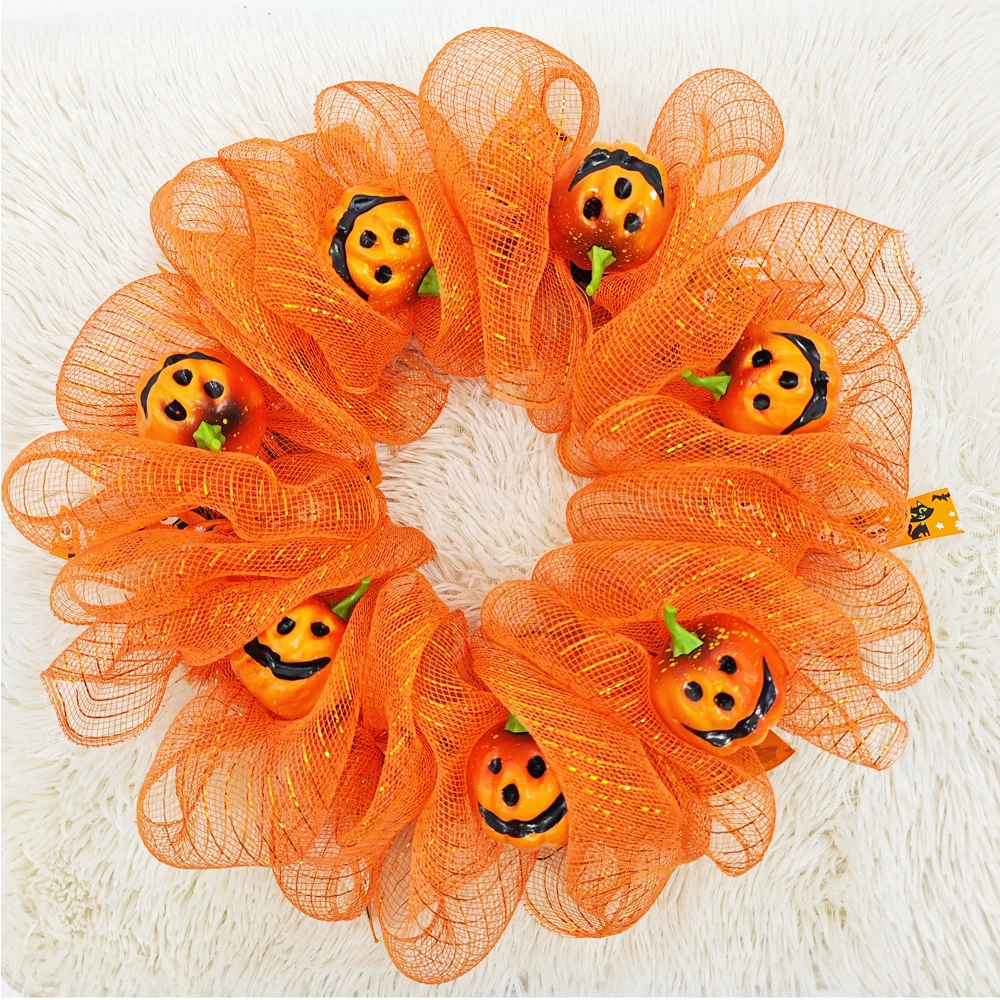 Halloween Front Door Wreath Spooky Pumpkin Wreath Halloween Hanging Decor