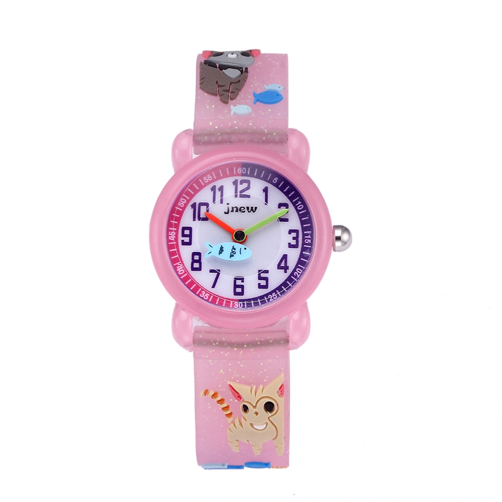 Cartoon Kitty Kids Watches Quartz Watches Creative Wrist Watches Students Wrist Watches (Pink)