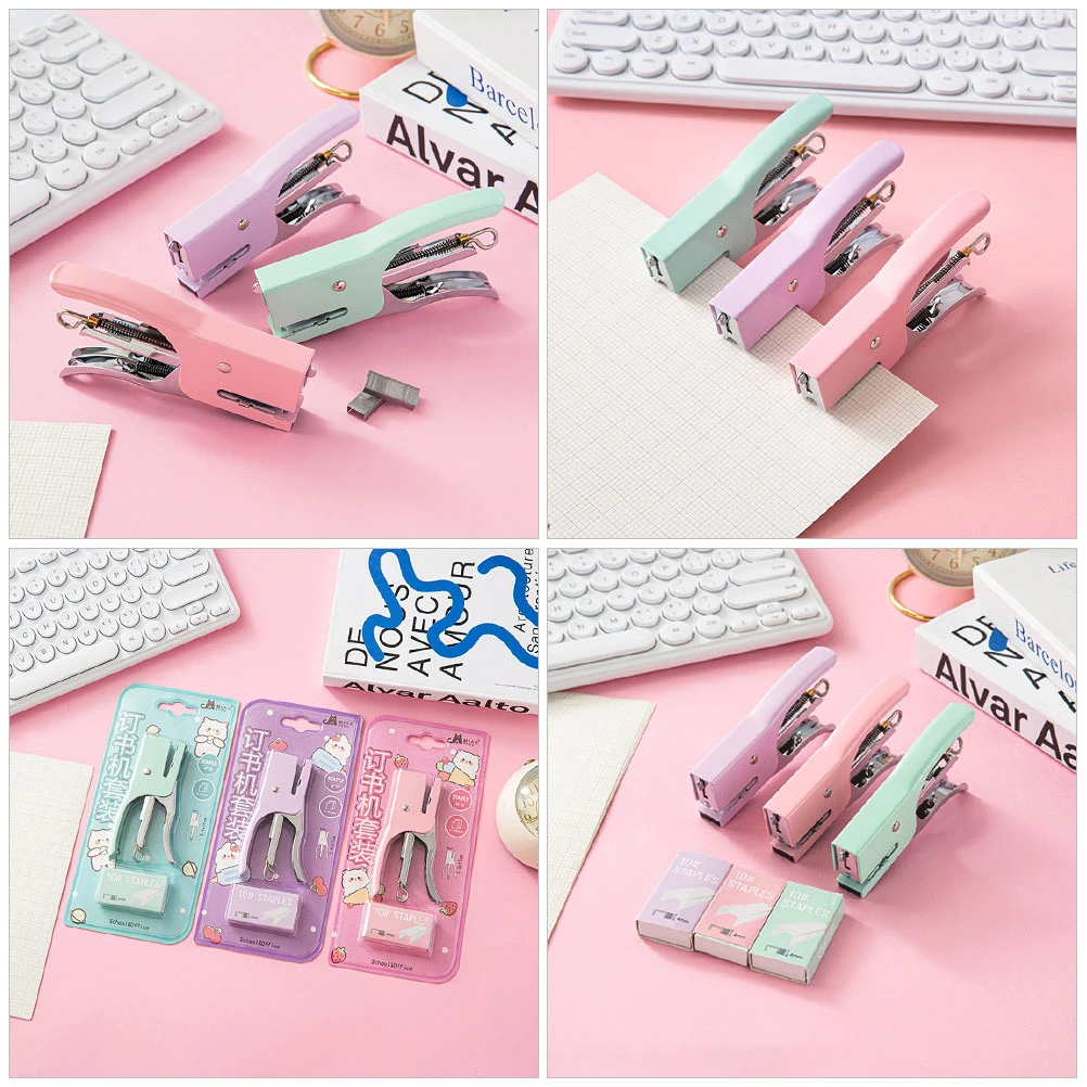 1 Set of Stapler for Students Colored Stapler Hand Stapler with Staples Portable Stapler