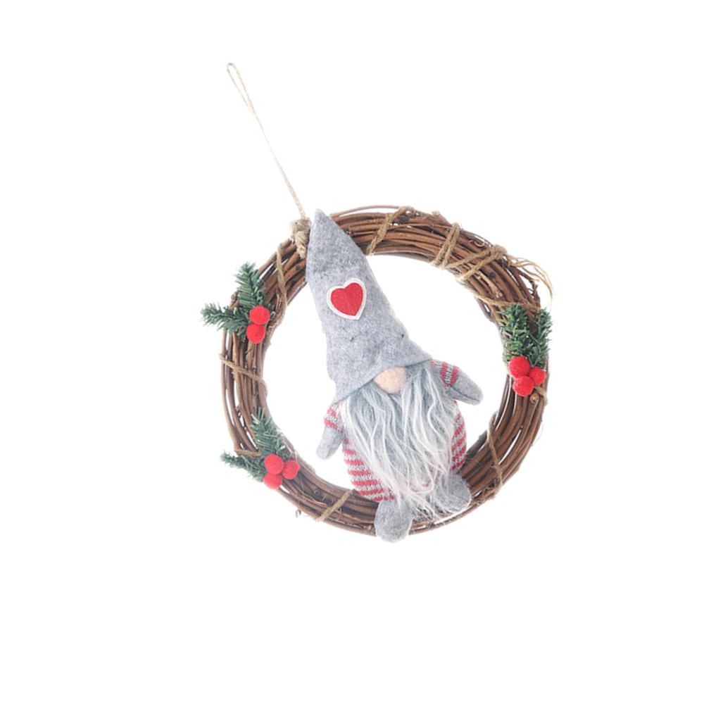 Christmas Rattan Hanging Pendant No Face Doll Hanging Pendant Christmas Decoration (Grey Rattan Ring No Face Doll)