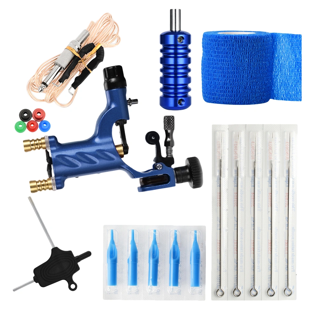 Machine Kit Rubber Bands 3RL Needles 3RT Needle Cover Handle Hexagon Wrench Bandage Transparent Cord and Machine (Blue)